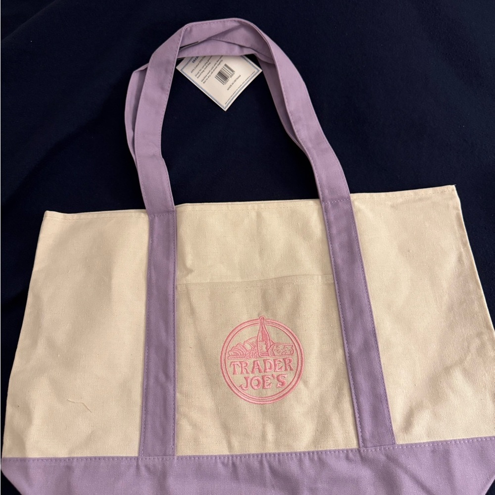 Trader Joe's Lavender & Cream Canvas Tote